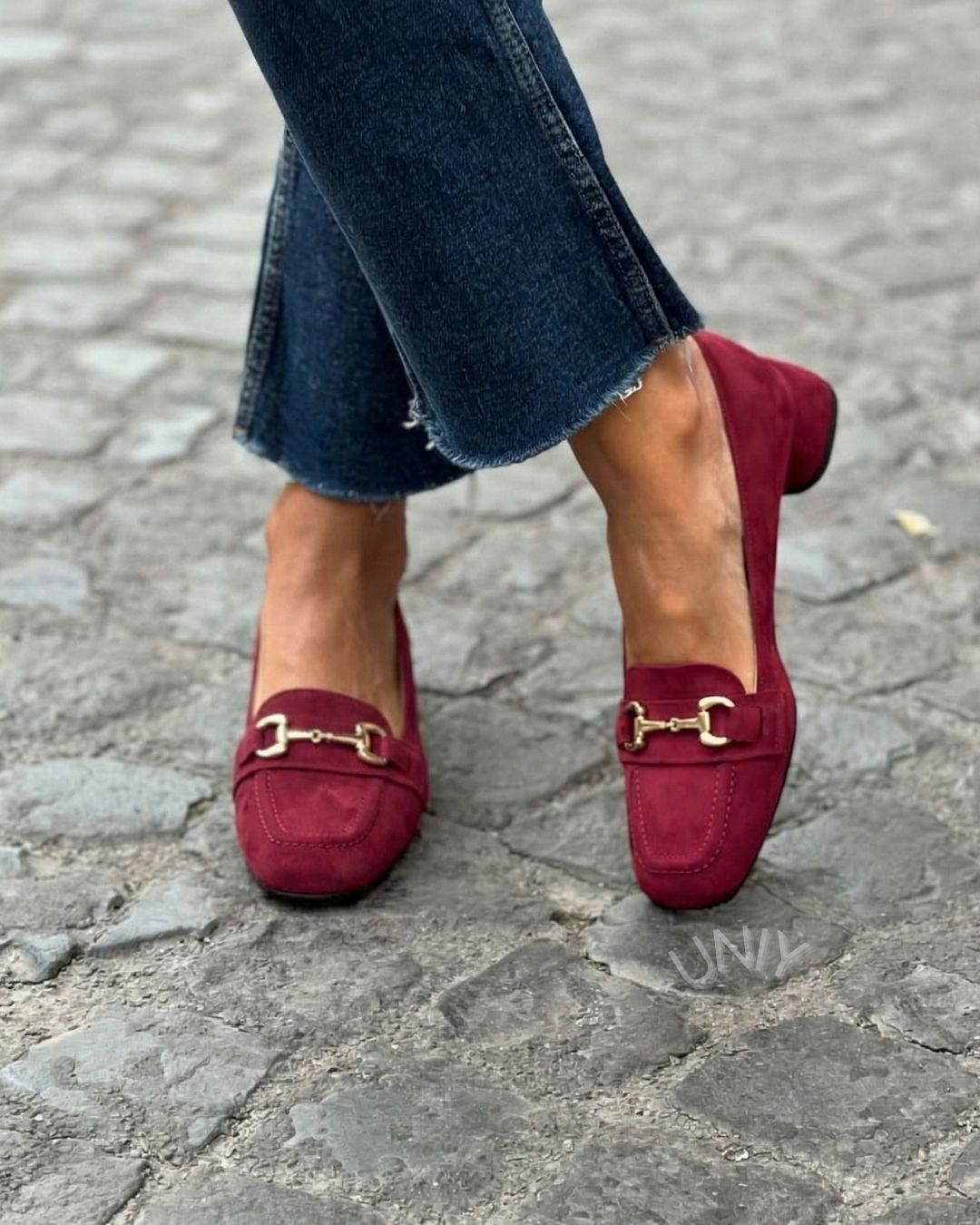 Burgundy Faux Suede Horsebit Detail Square Toe Loafers [Pre Order]
