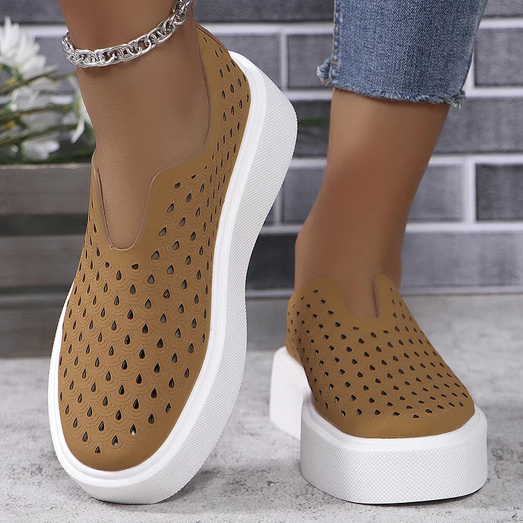 Casual Solid Color Hollow Out U-Cut Platform Loafers