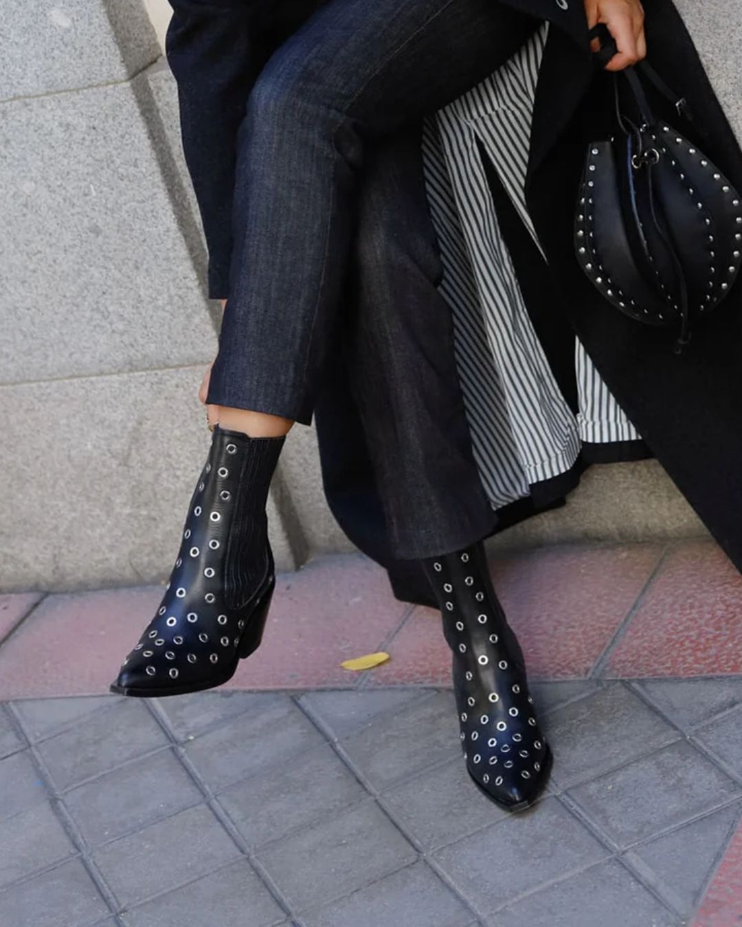 Stivali neri con punta a punta e tacco a blocco laterale elastico [Pre-ordine] 