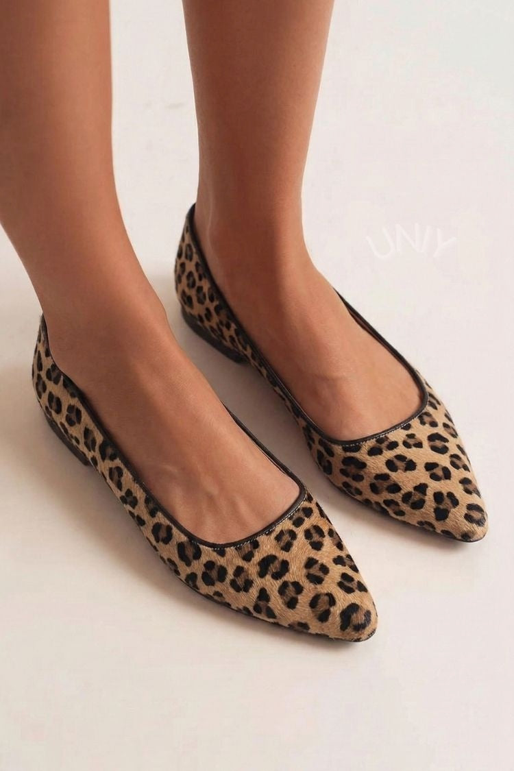 Vintage Leopard Print Pony Hair Pointed Toe Flats [Pre Order]