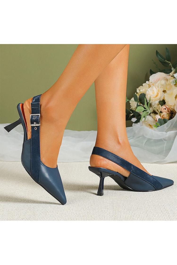 Scarpe con tacco a spillo, punta affilata, cinturino con fibbia e patchwork