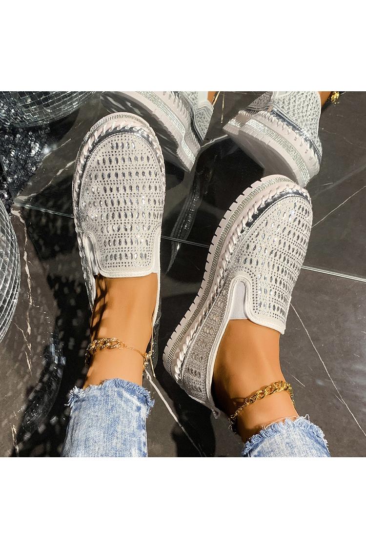 Strassverzierung Steppdetail Rundzehen Freizeit Plateau Loafers