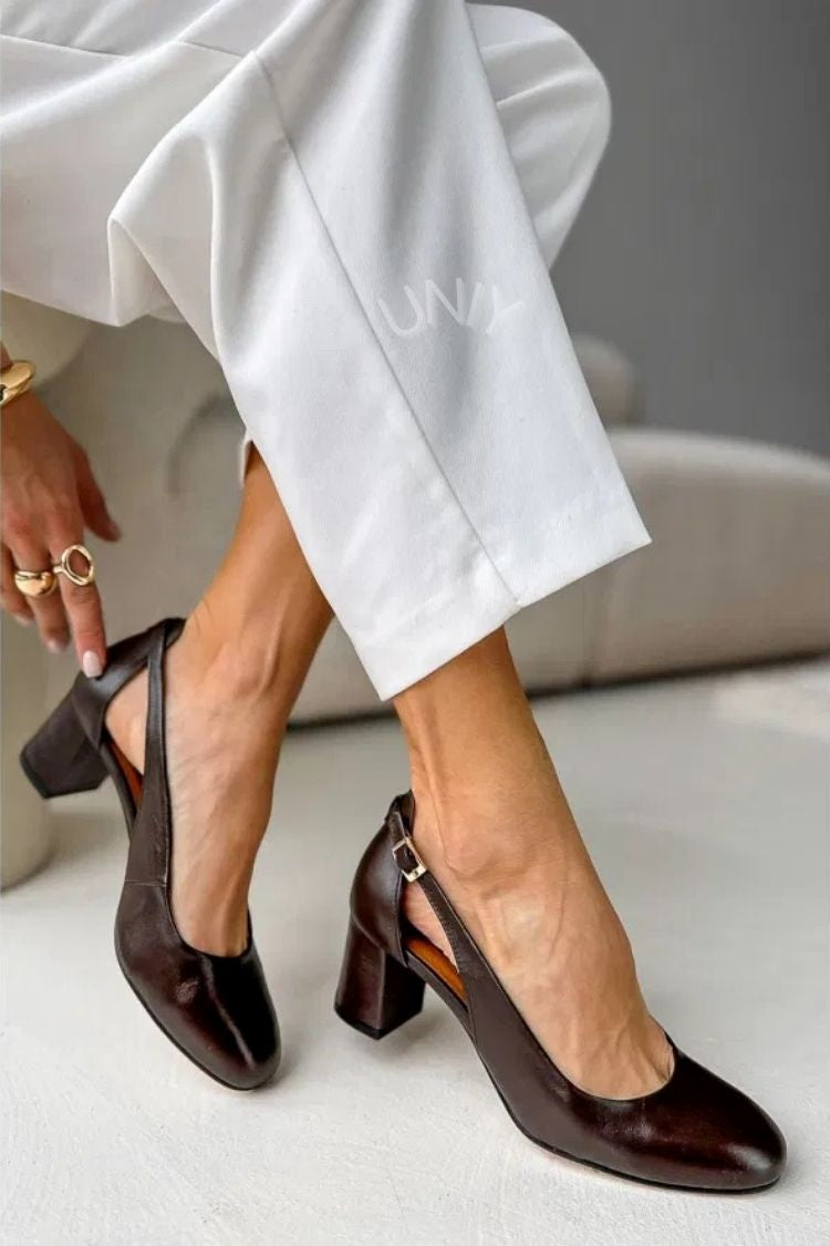 Solid Color Round Toe Ankle Strap Block Heel Pumps [Pre Order]