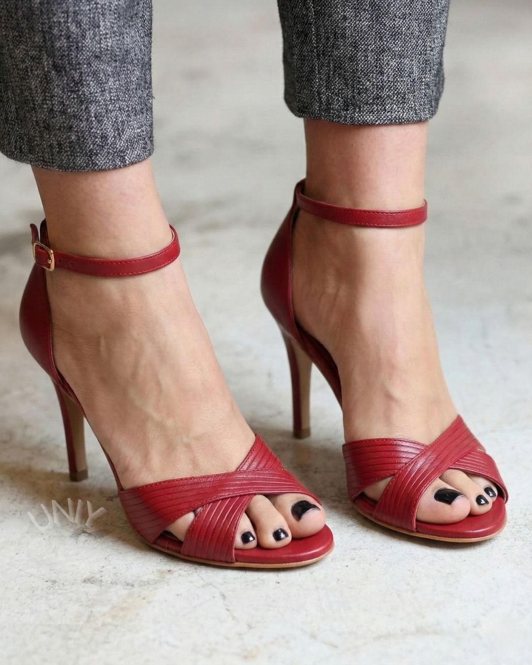 Elegante bordeauxrode enkelband chique hoge hak sandalen [Voorbestelling]