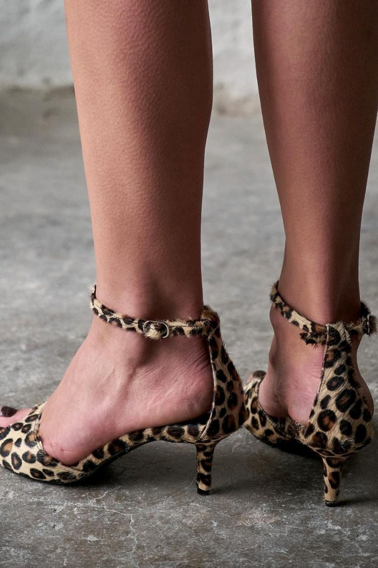 Leopard Print Suede Peep Toe Ankle Strap Kitten Heels [Pre Order]