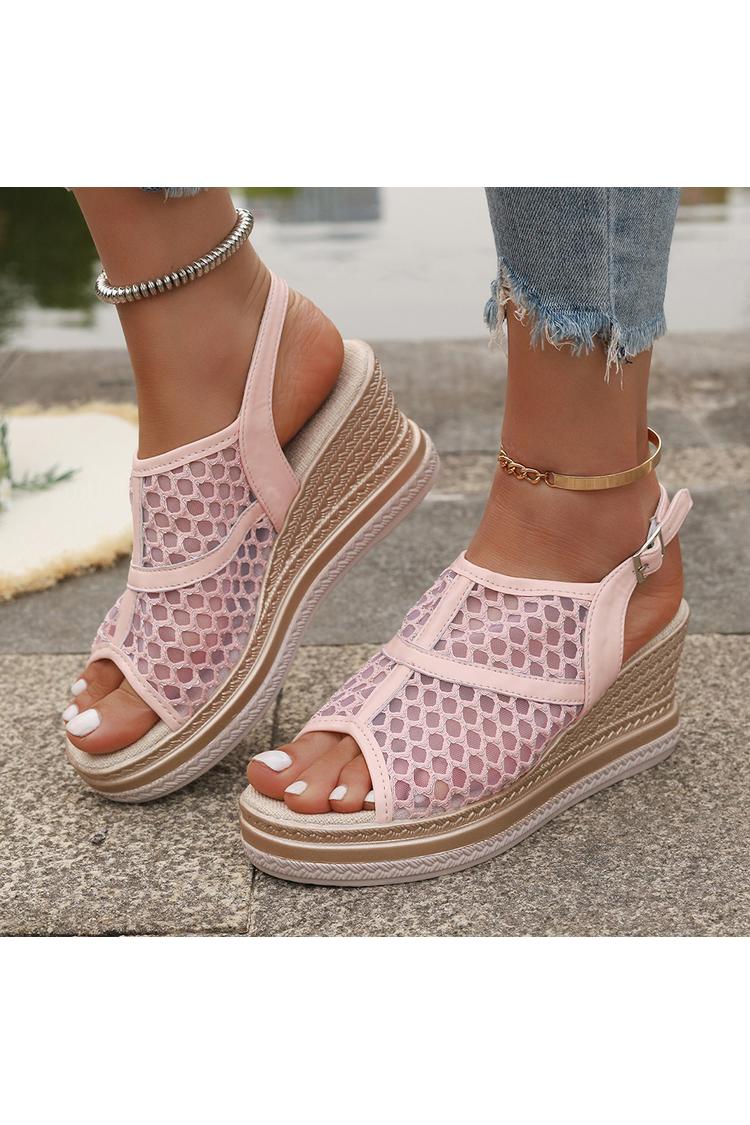 Zeppe casual in rete con cinturino alla caviglia con fibbia e punta aperta patchwork