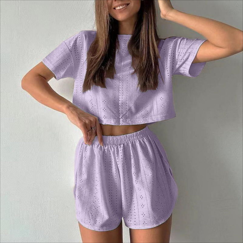 Simple loose pullover top and shorts two-piece set