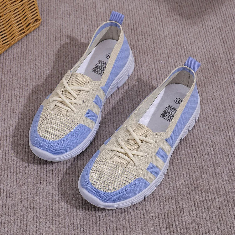 Scarpe casual slip-on traspiranti con punta rotonda e blocchi di colore lavorati a maglia 