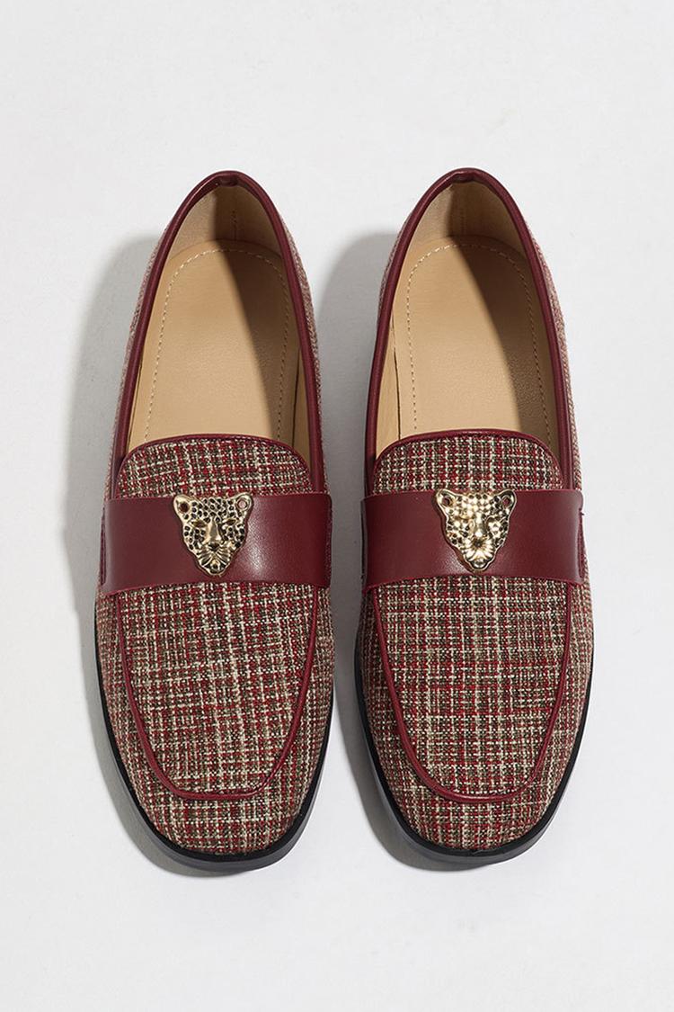 Metall Leopard Kopf Dekor Patchwork Quadratische Zehe Freizeit Slipper