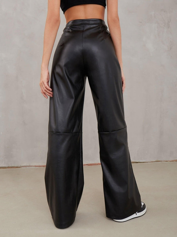 Casual High Waist PU Wide Leg Pants