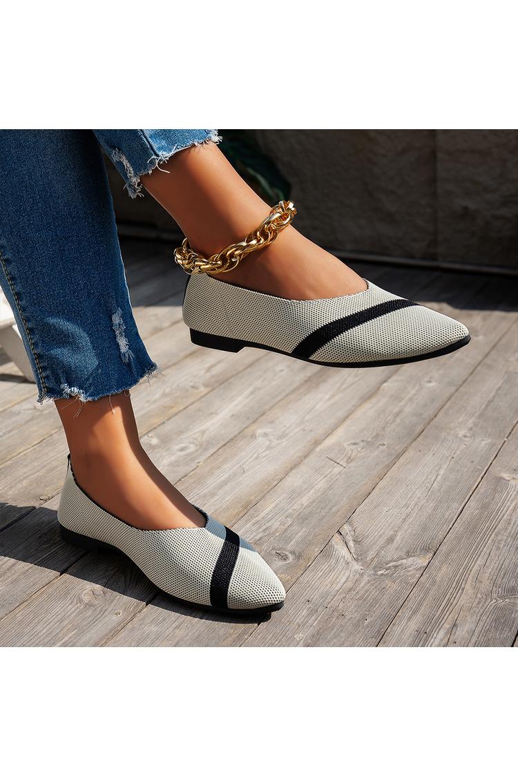 Colorblock Knitted Pointed Toe Breathable Casual Flats