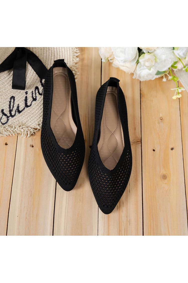 Jednokolorowe ażurowe dziergane casualowe baleriny z ostrym noskiem