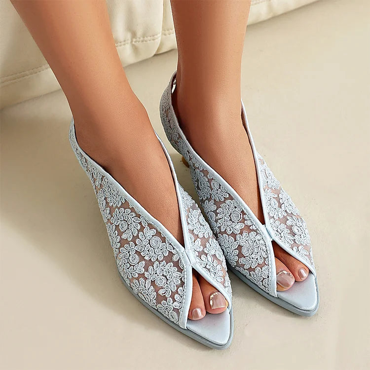 Sandali con tacco a spillo e cinturino posteriore in rete con motivo floreale 