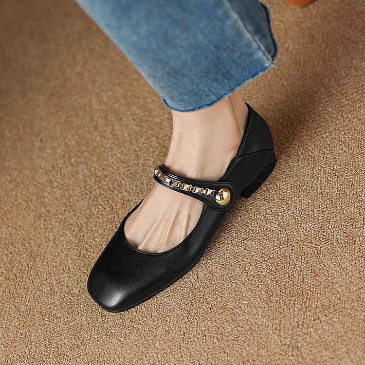 Rebites de Metal Decoração Fivela da Tira no Peito do Pé Sapatilhas de Bico Quadrado