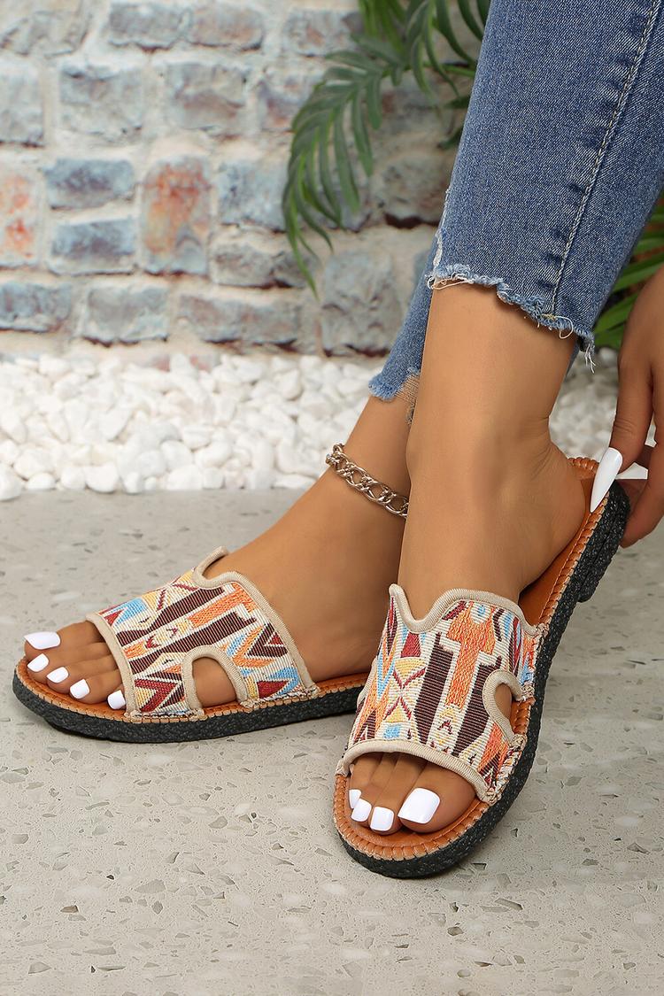 Pantofole casual con punta rotonda e motivo etnico multicolore