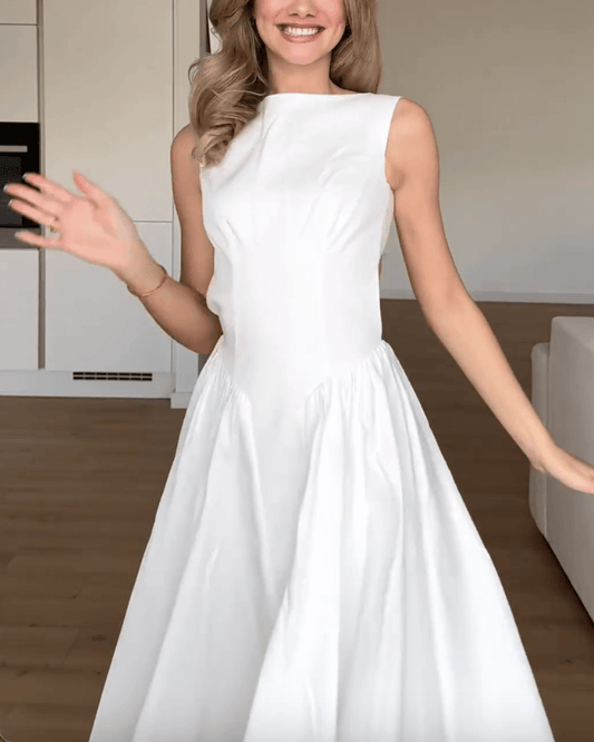 White Twill Sundress Midi Dress