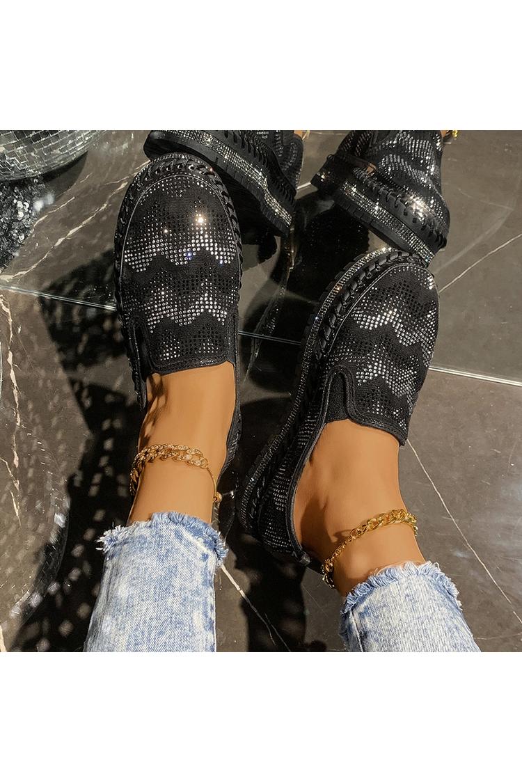 Colorblock gewellte Strassverzierung runde Zehe lässige Plateau Slipper