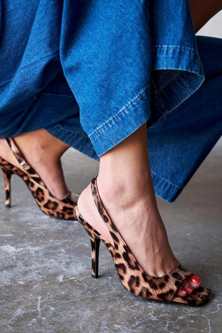 Leopard Print Elegant Square Toe Backless Stiletto Sandals [Pre Order]