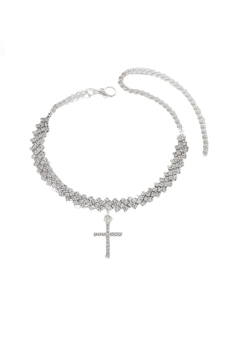 Cavigliera alla moda in lega con ciondolo a croce con decorazione in strass 