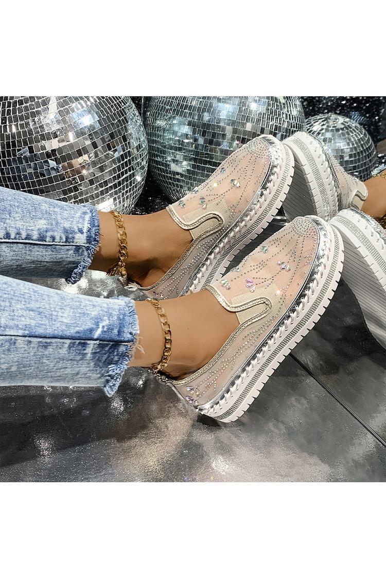 Mesh Strass Dekor Atmungsaktive Runde Zehen Freizeit Plateauschuhe