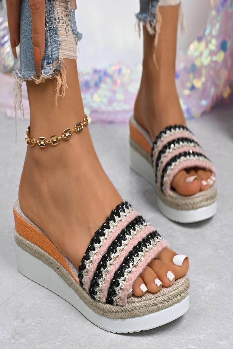 Colorblock Knitted Round Toe Casual Outdoor Wedge Slippers