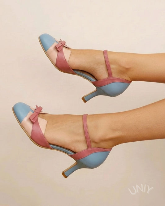 Elegant farveblok Mary Jane sløjfe ankelrem høje hæle