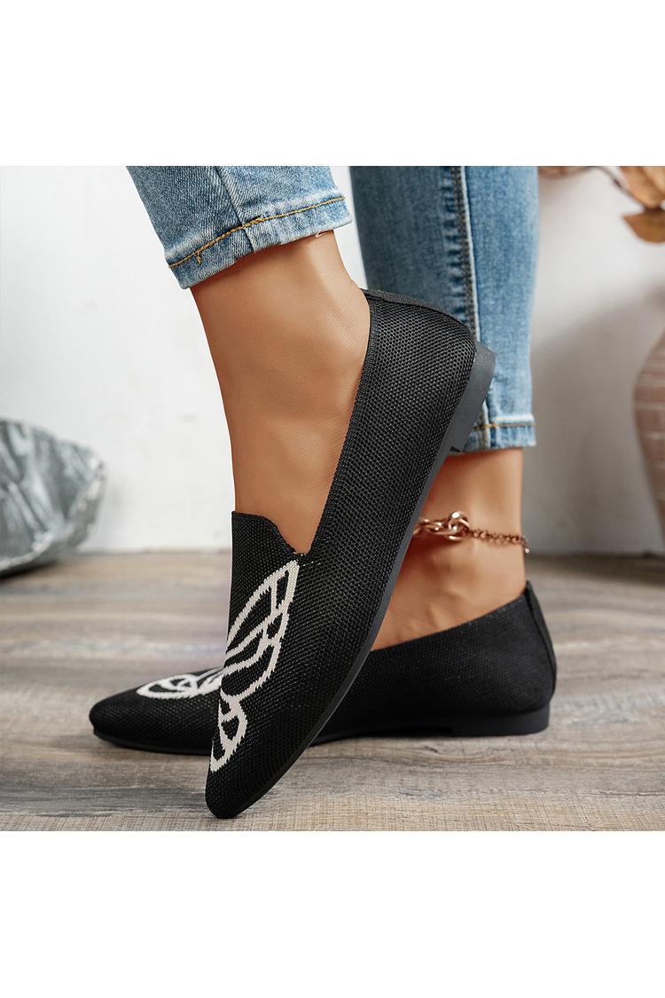 Sapatilhas Casuais de Malha com Padrão de Borboleta, Bicolor e Bico Apontado