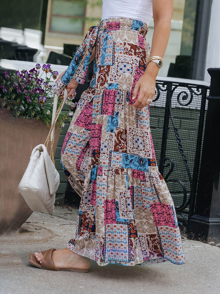 Mehrfarbige Boho-Ethno-Print-Hosen mit hoher Taille