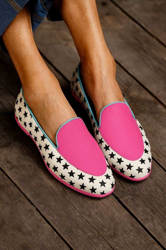 Ballerine a punta con stampa a stelle color block rosa [Pre-ordine]