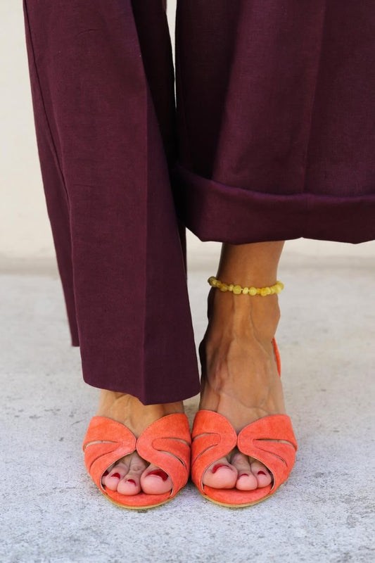 Suede Cutout Peep Toe Flat Casual Sandals [Pre Order]