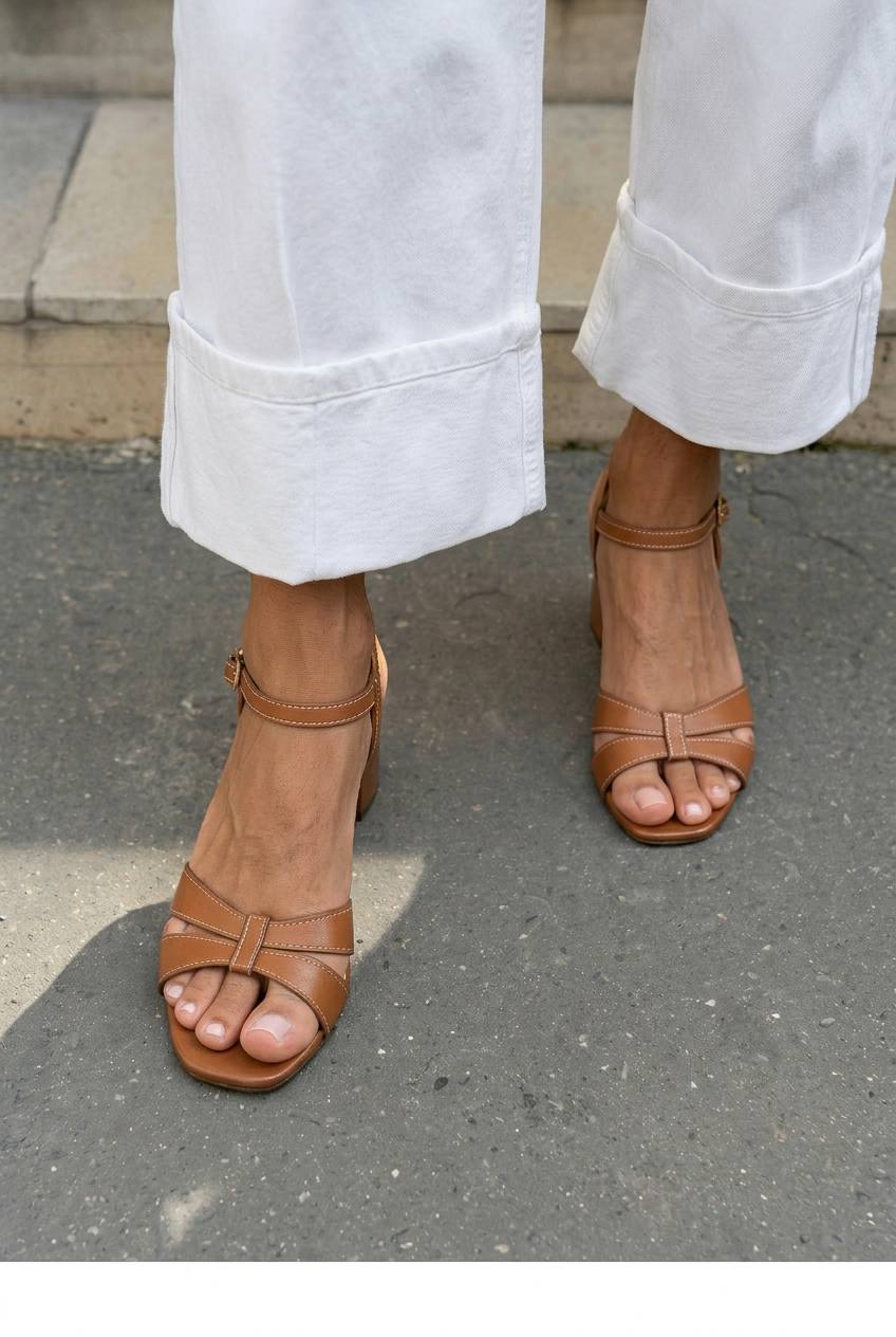 Knotted Strappy Square Toe Block Heel Ankle Sandals [Pre Order]