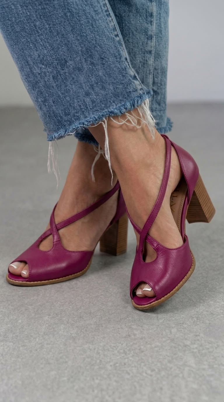 Sandali eleganti con tacco largo color rosa cipria a punta aperta e cinturino incrociato