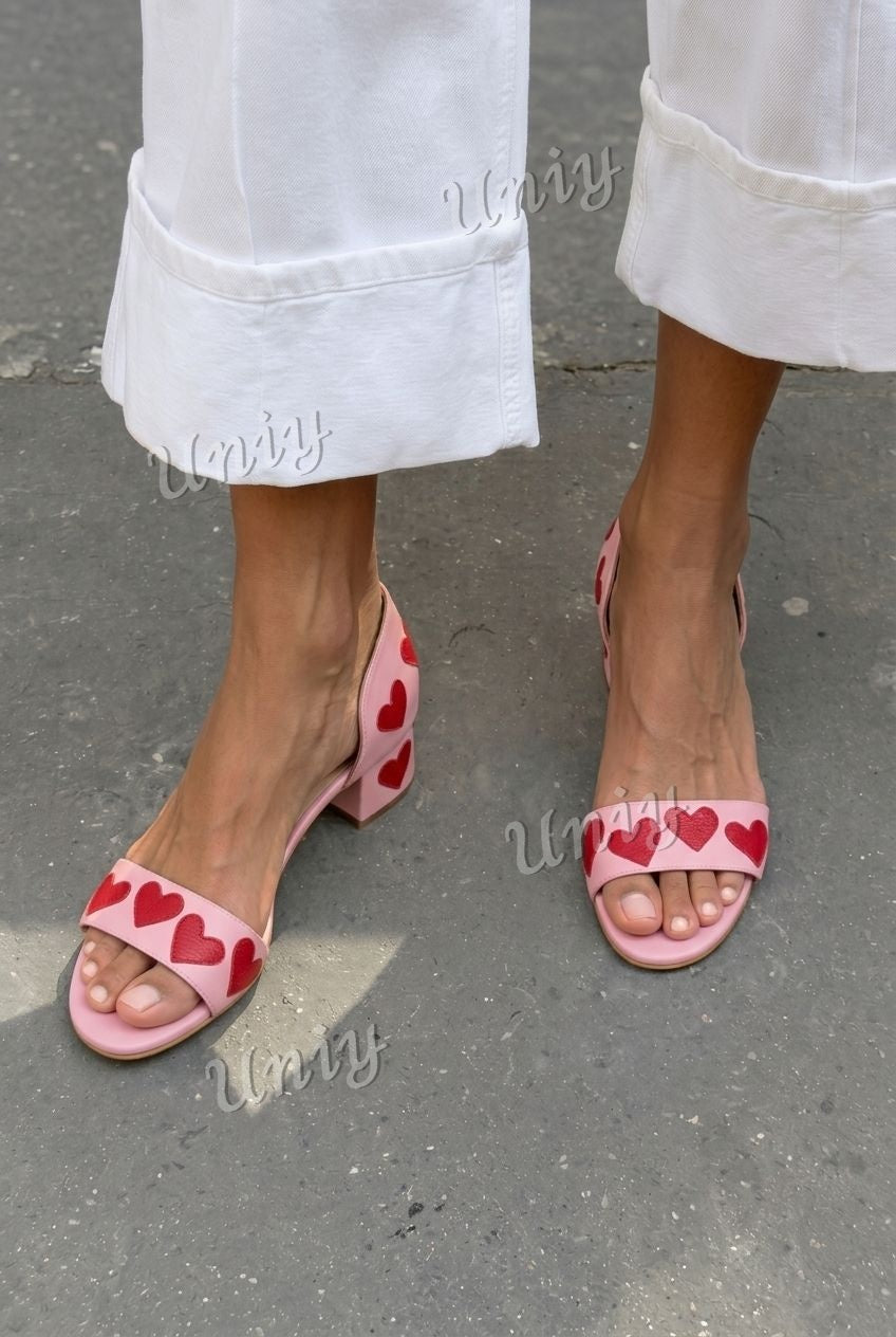 Heart Pattern Open Toe D'Orsay Block Sandals [Pre Order]