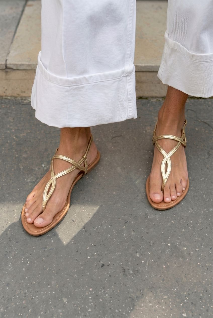 Metallic Crisscross Thong Flat Casual Sandals [Pre Order]