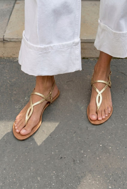 Metallic Crisscross Thong Flat Casual Sandals [Pre Order]