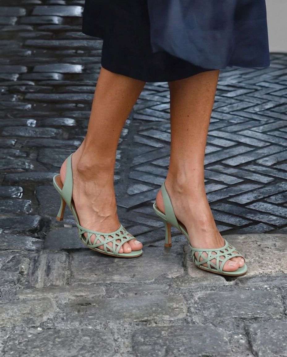 Cutout Lattice Open Toe Slingback Kitten Heel Sandals [Pre Order]