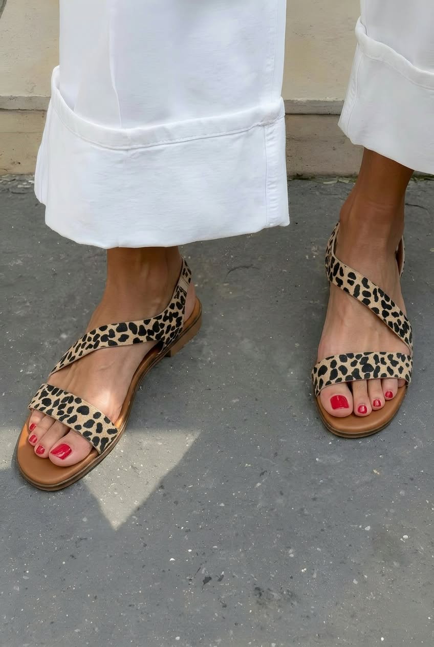 Printed Asymmetric Open Toe Flat Casual Sandals [Pre Order]