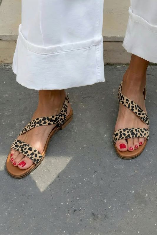 Printed Asymmetric Open Toe Flat Casual Sandals [Pre Order]