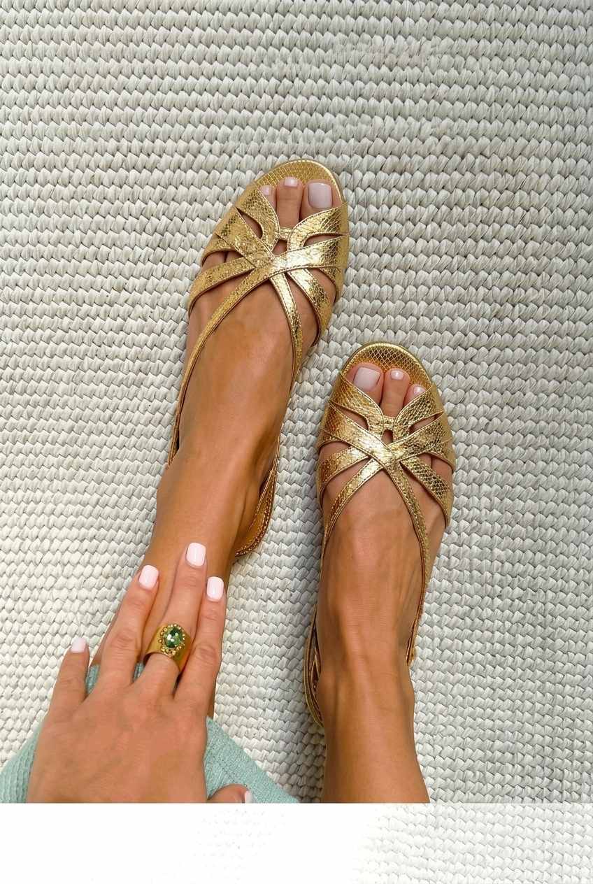 Textured Crisscross Open Toe Slingback Flat Sandals [Pre Order]