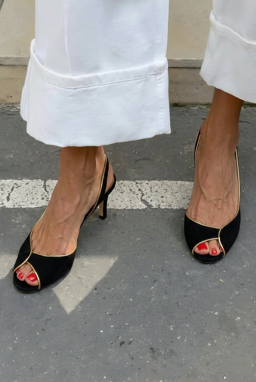 Scalloped Suede Peep Toe Kitten Heel Slingbacks [Pre Order]