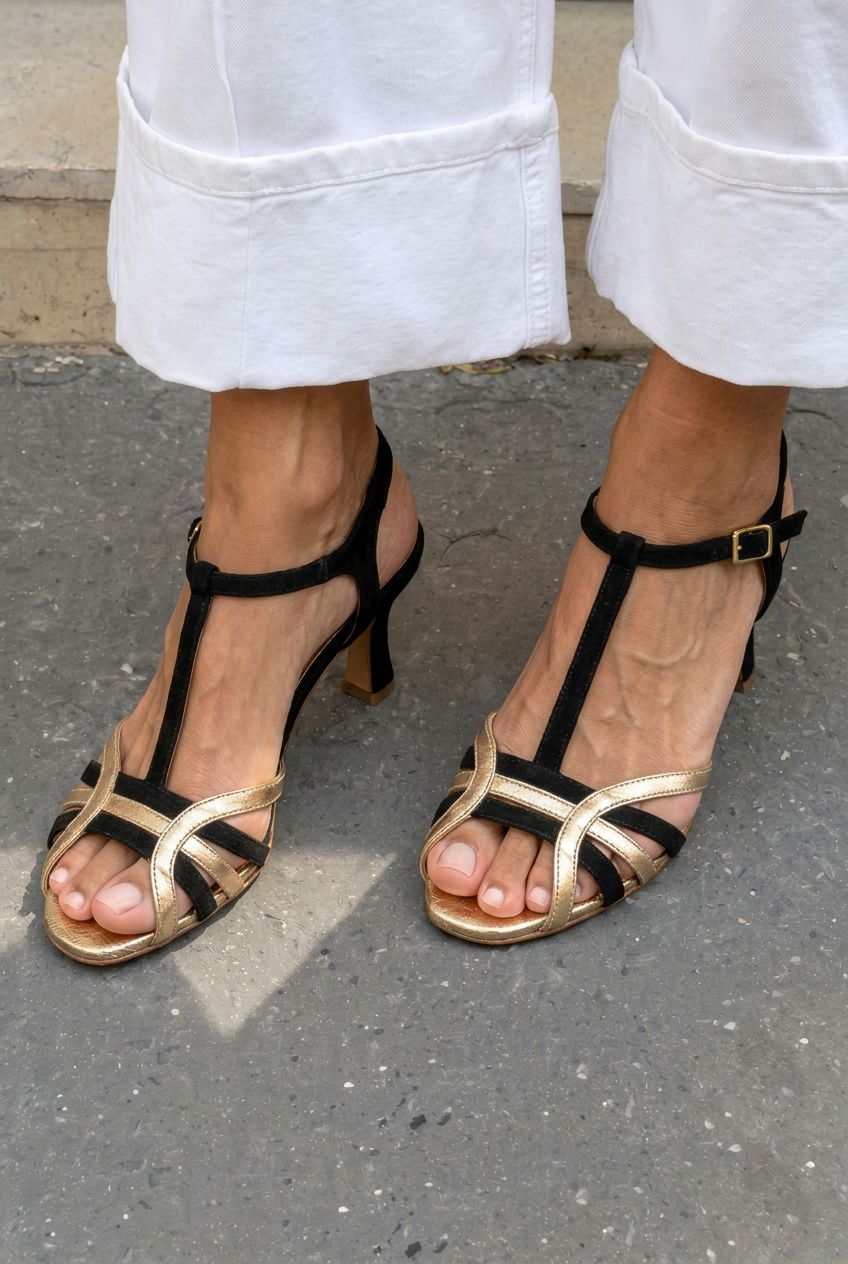 Strappy T-Strap Open Toe Kitten Heel Sandals [Pre Order]