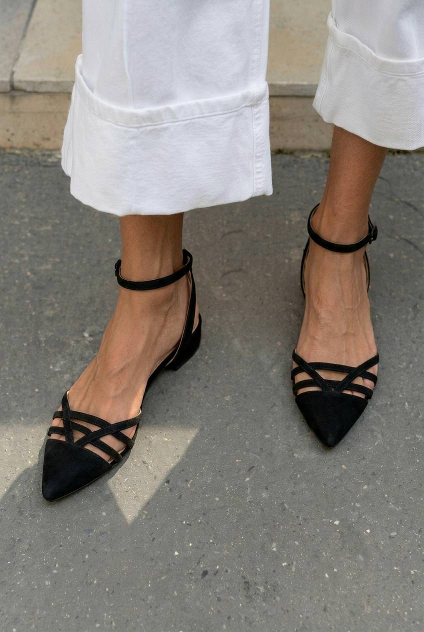 Crisscross Pointed Toe Ankle Strap Flat Sandals [Pre Order]