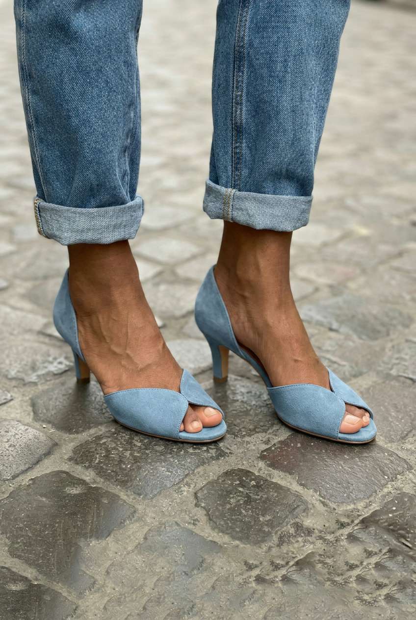 Faux Suede Peep Toe D'Orsay Pink Kitten Heels