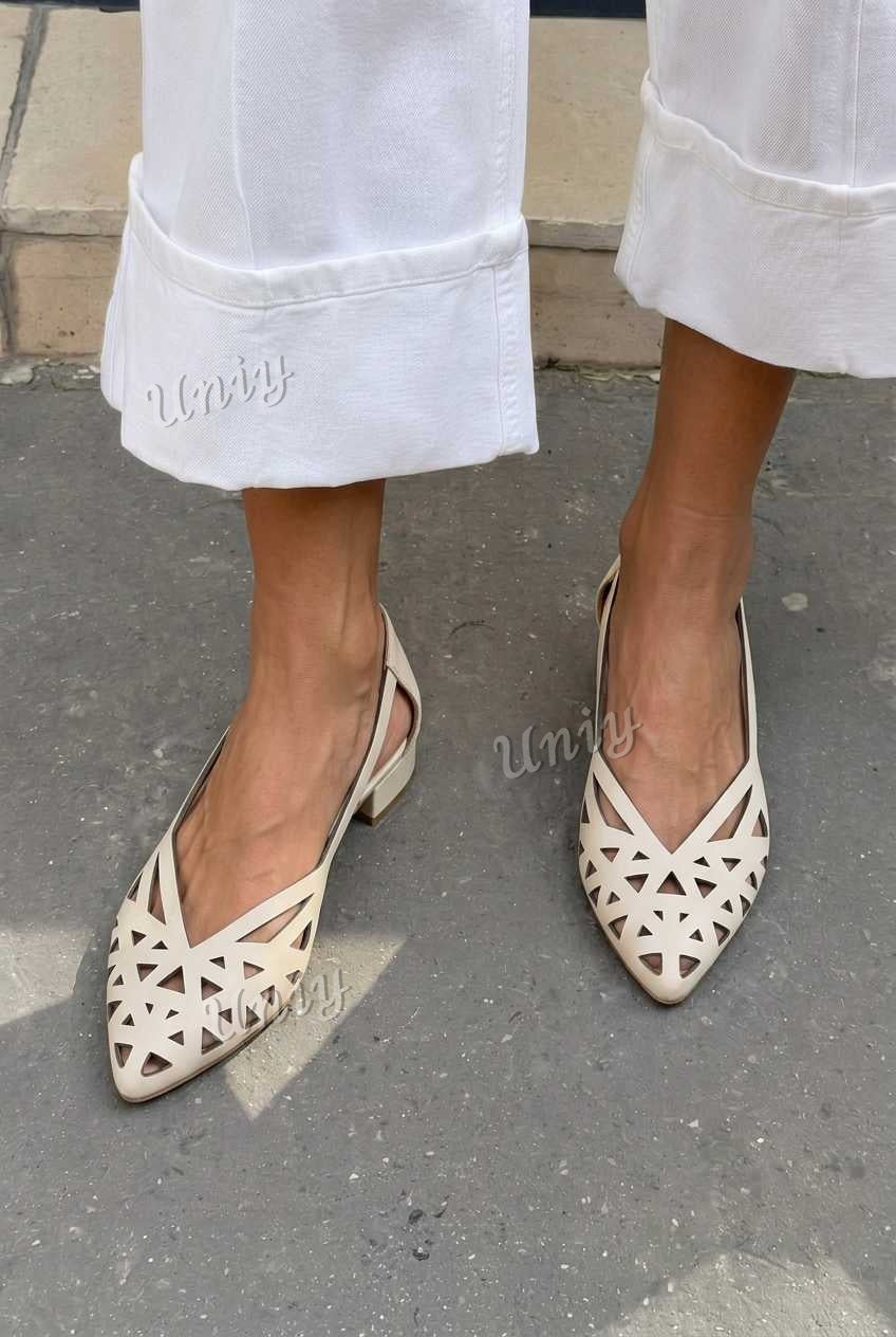 Laser Cut Pointed Toe Slingback Low Block Heels [Pre Order]
