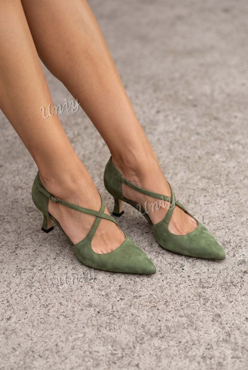 Suede Crisscross Pointed Toe Kitten Heel Pumps [Pre Order]