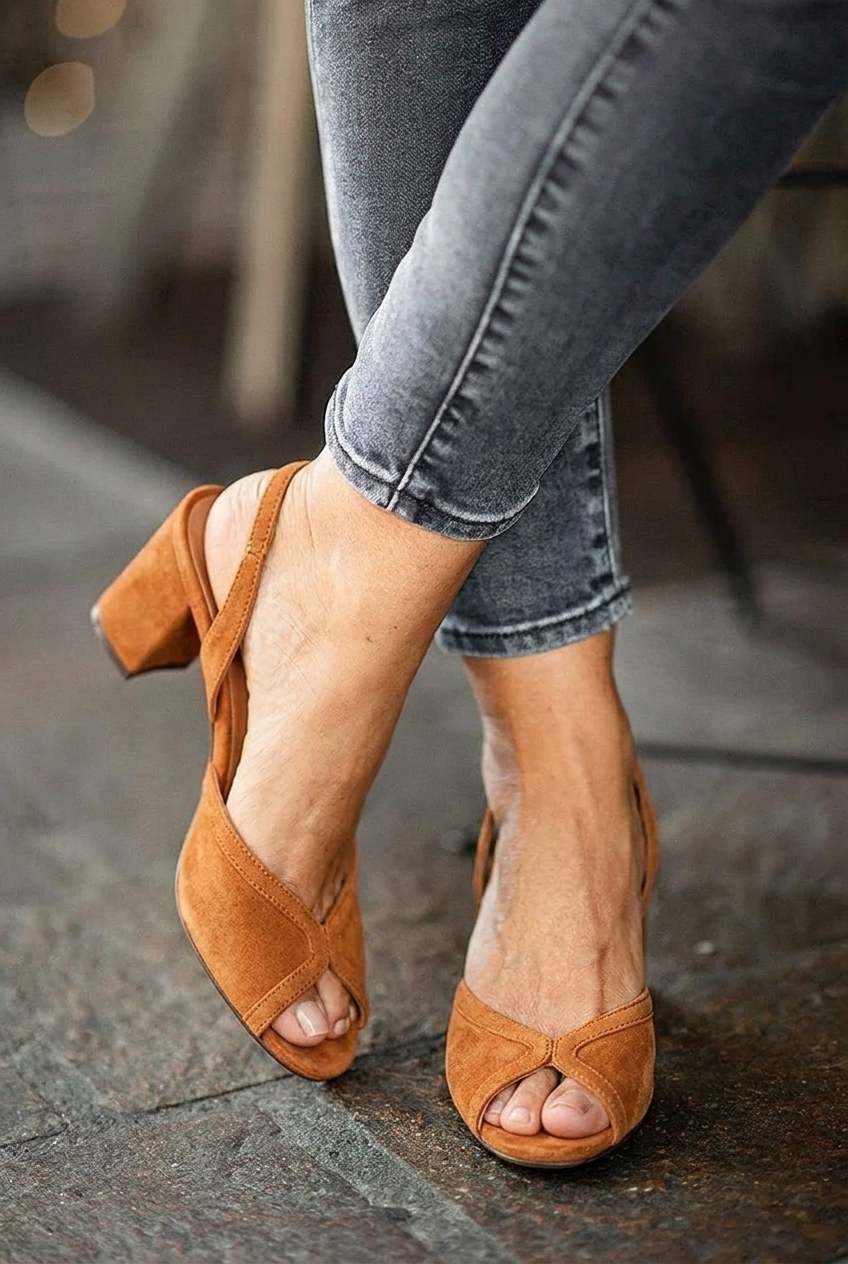 Faux Suede Peep Toe Slingback Block Sandals [Pre Order]