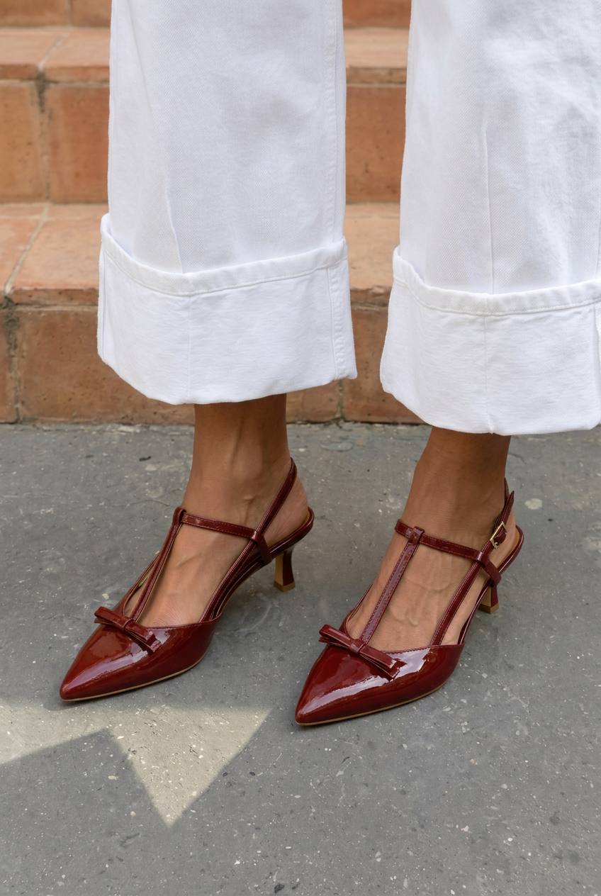 Bow Accent Pointed Toe T-Strap Kitten Heels [Pre Order]