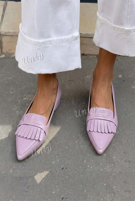 Fringe Detailed Pointed Toe Flat Loafers [Pre Order]
