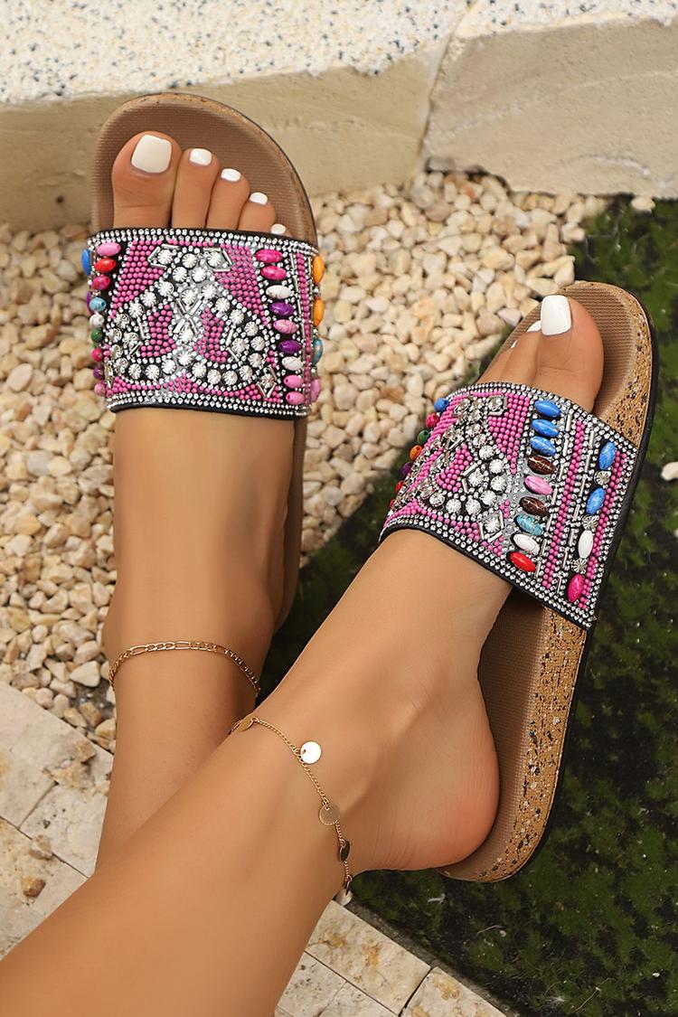 Kryształkowa dekoracja wielokolorowe etniczne styl okrągły nosek codzienne kapcie