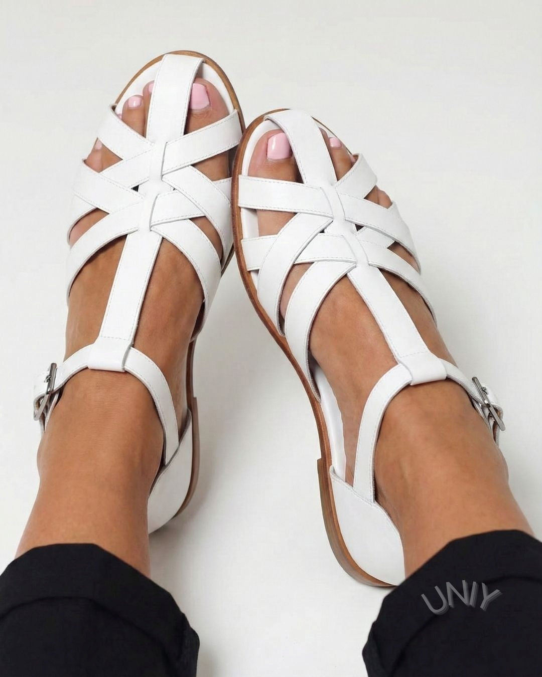 Veelzijdige witte geweven T-stang open sandaal voor dagelijks gebruik [Vooraf bestellen]